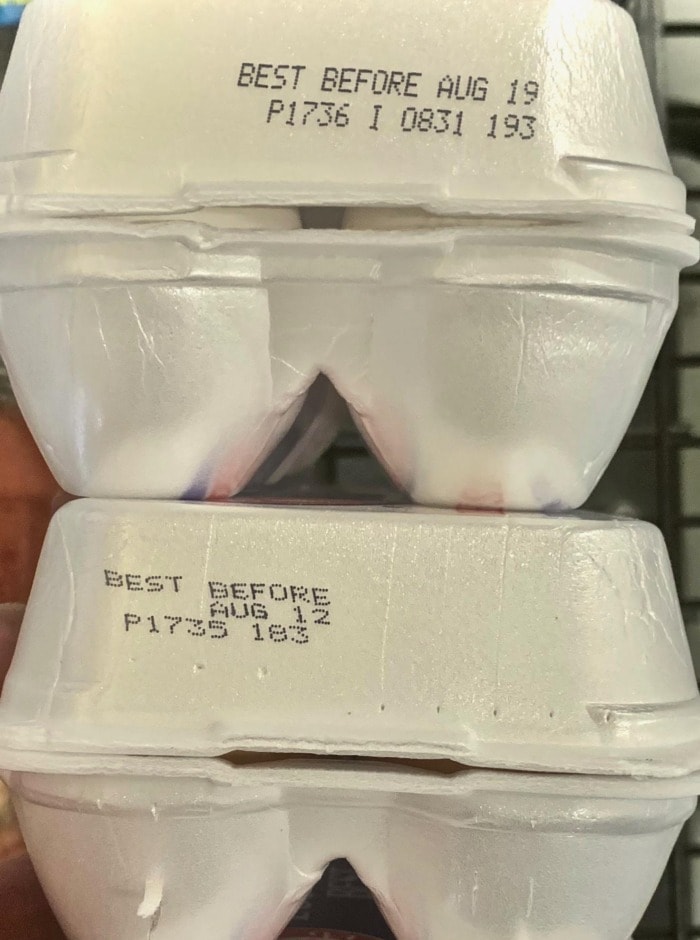The best-before date stamped on two boxes of eggs