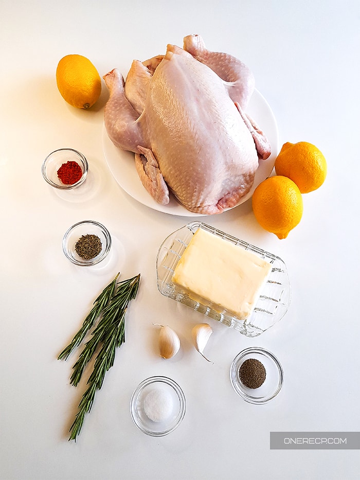 Ingredients for convection roasted whole chicken