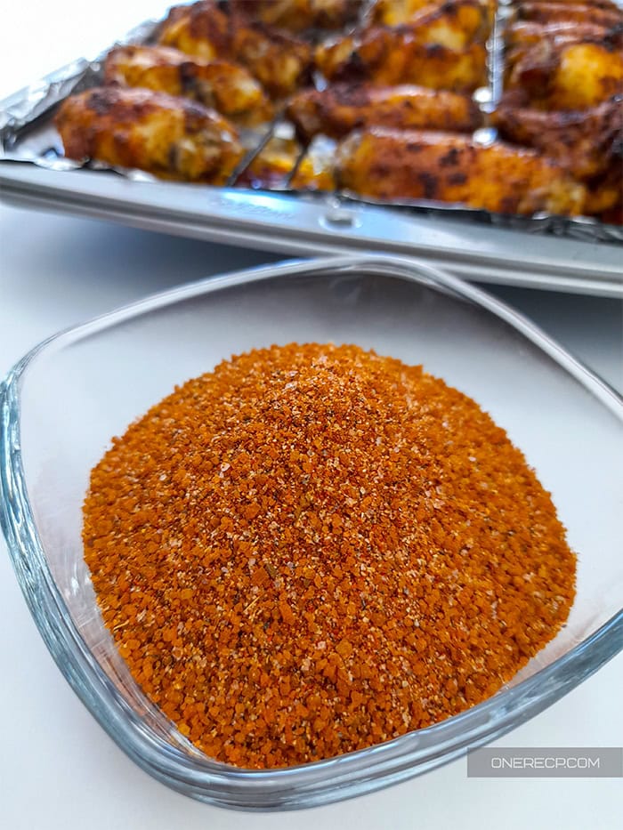 A bowl of dry rub for chicken wings