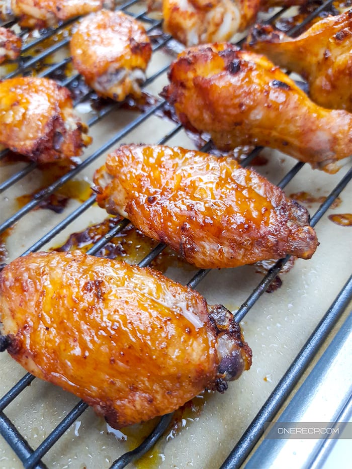 Close-up of oven baked chicken wings