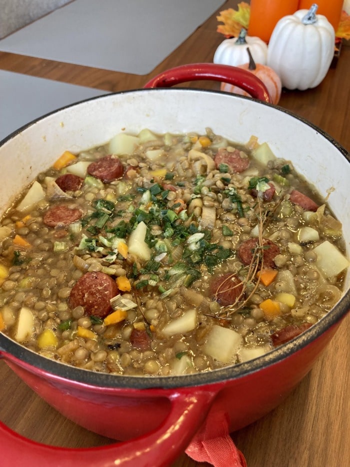 lentil stew with vegetables and sausage