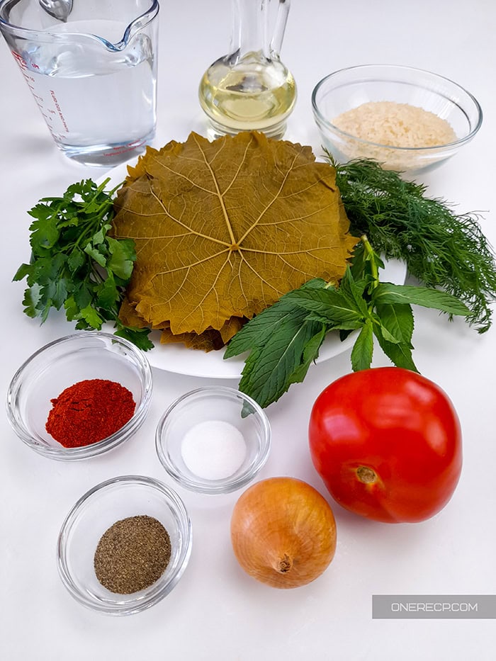 Ingredients for Greek stuffed grape leaves