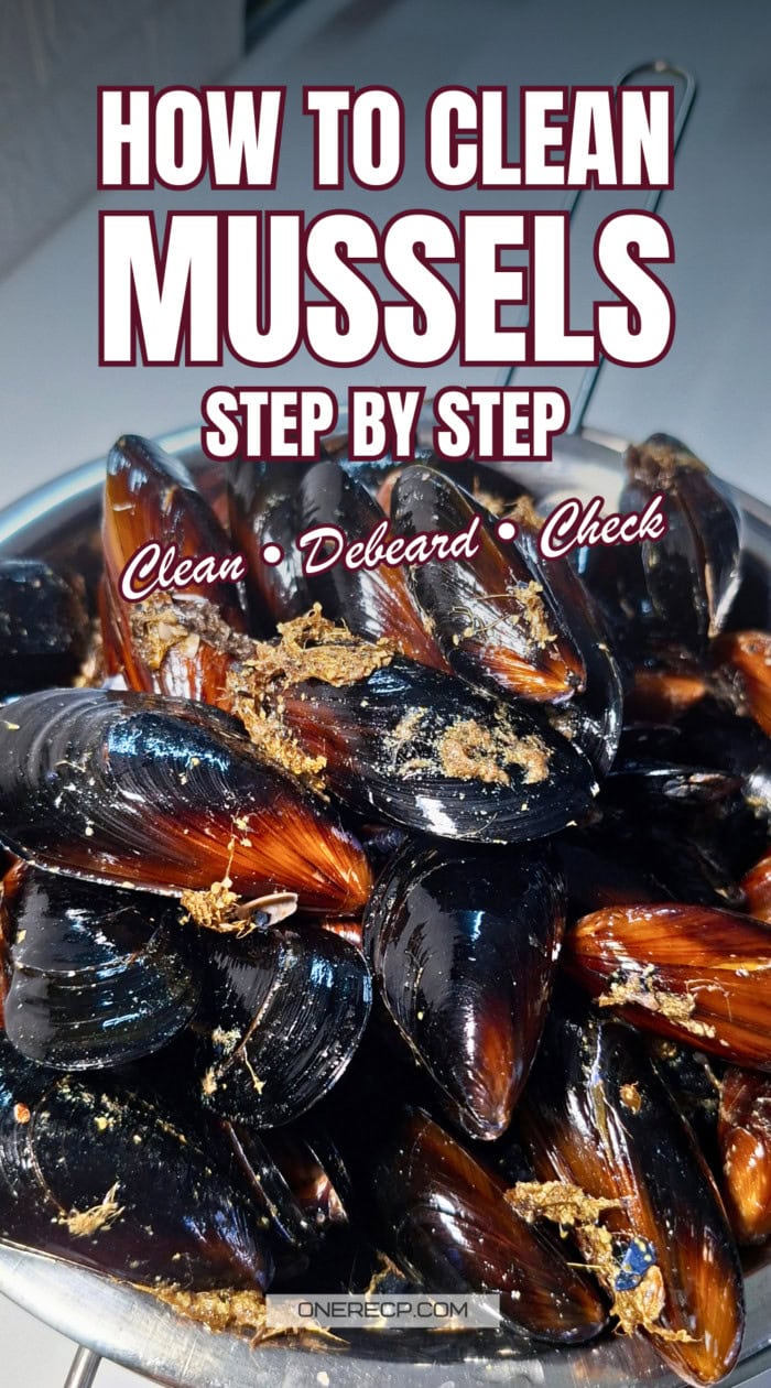 How to clean mussels for cooking Pinterest poster