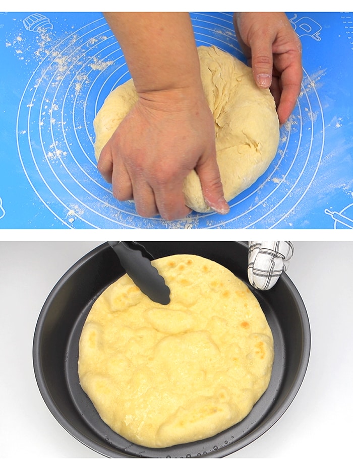 Kneading dough for leek pie