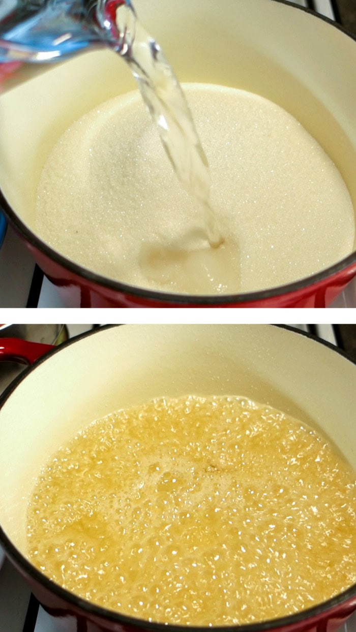 Making sugar syrup for Bulgarian rose petal jam