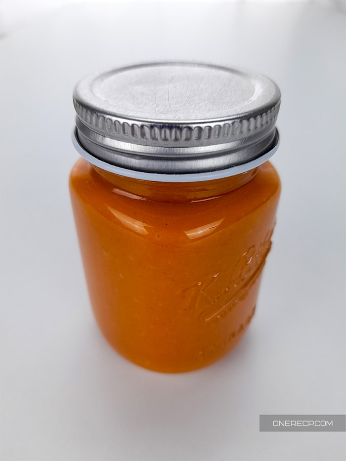 tightly closed jar storing the mild buffalo wing sauce