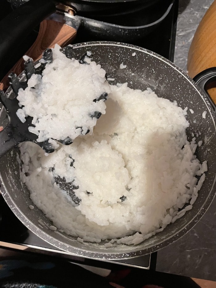 a pot of overcooked rice that became mushy