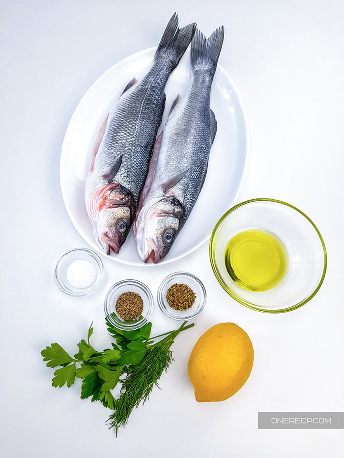 Ingredients for oven roasted whole branzino