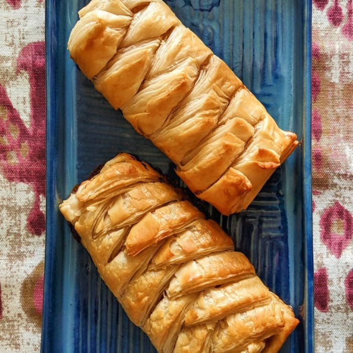 two servings of apple strudel made with phyllo dough