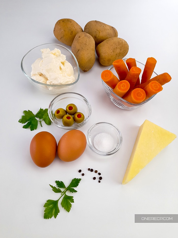 Ingredients for savory salad cake