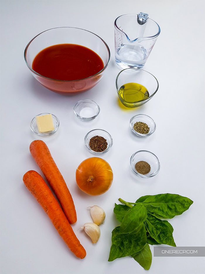 Ingredients for spaghetti sauce with carrots.