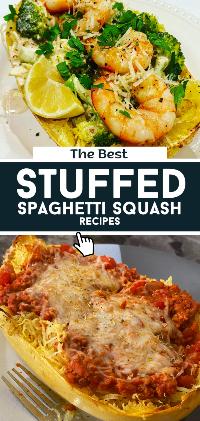 stuffed spaghetti squash recipes Pinterest poster